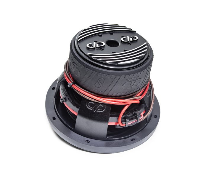 600f Series Subwoofers photo angled bottom to top to show heatsink motor boot part of basket image