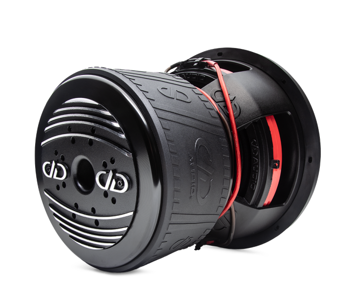 800f Series Subwoofer photo angled back left to show heatsink motor boot part of basket image